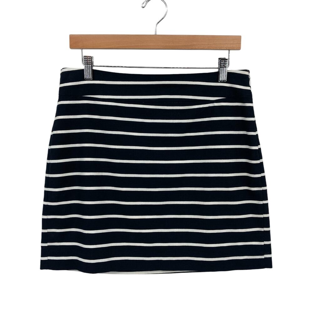 Banana Republic Straight Skirt Size 8 Womens Navy Striped Lined Stretch Side Zip
